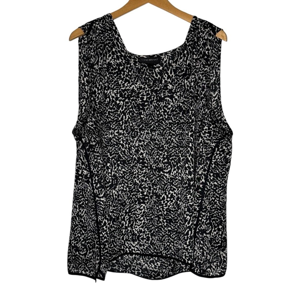 Lane Bryant Sleeveless Blouse Plus 22‎ Shirt Leopard Animal V-Neck High Low B/W